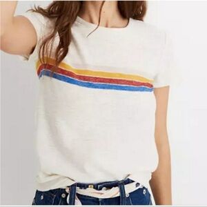 Madewell + Retro Stripe T Shirt Linen Look Size Small